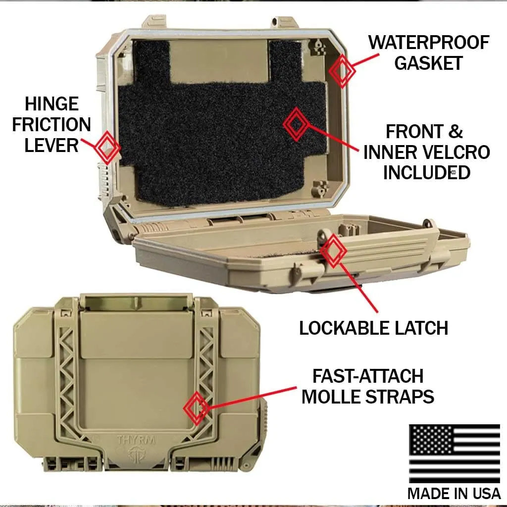 Thyrm DarkVault Comms Critical Gear Case, original version, Waterproof, Attachable to MOLLE (Flat Dark Earth) rugged storage for Cell Phone, GPS, tools, Made in USA