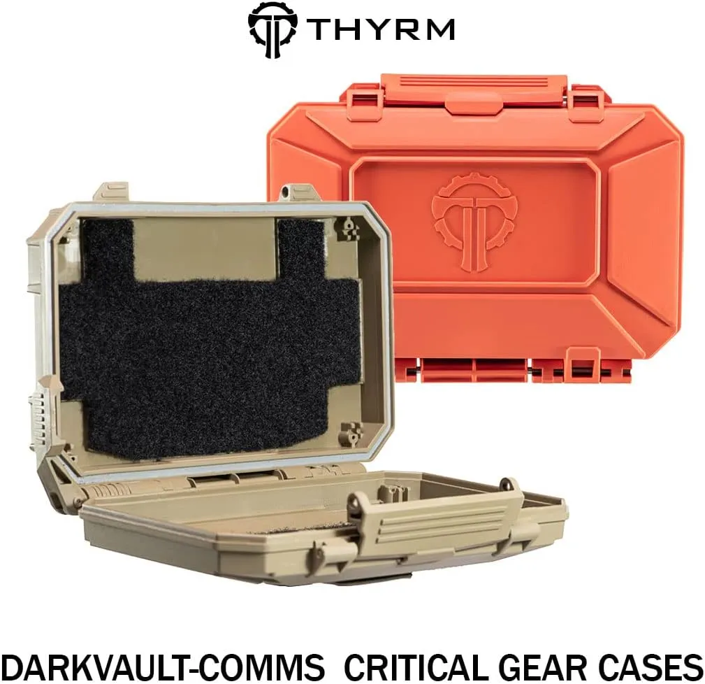 Thyrm DarkVault Comms Critical Gear Case, original version, Waterproof, Attachable to MOLLE (Flat Dark Earth) rugged storage for Cell Phone, GPS, tools, Made in USA