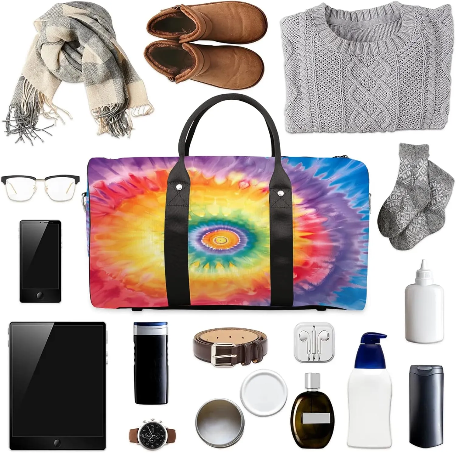 Tie Dye Swirl Spiral Travel Bag for Men Women, Gym Duffle Bags for Travel, Carry On Luggage Bag, Weekender Overnight Workout Bags