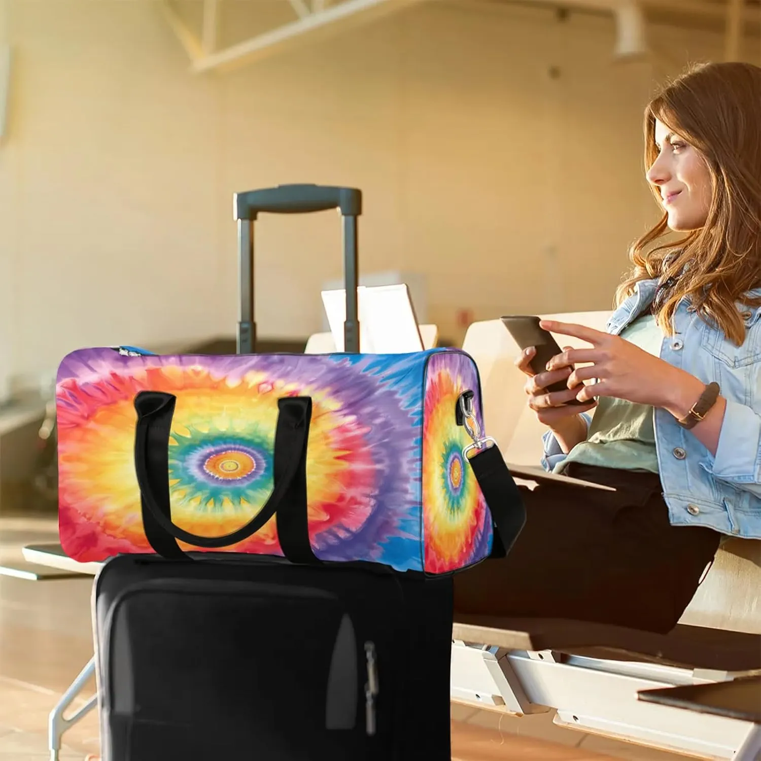 Tie Dye Swirl Spiral Travel Bag for Men Women, Gym Duffle Bags for Travel, Carry On Luggage Bag, Weekender Overnight Workout Bags