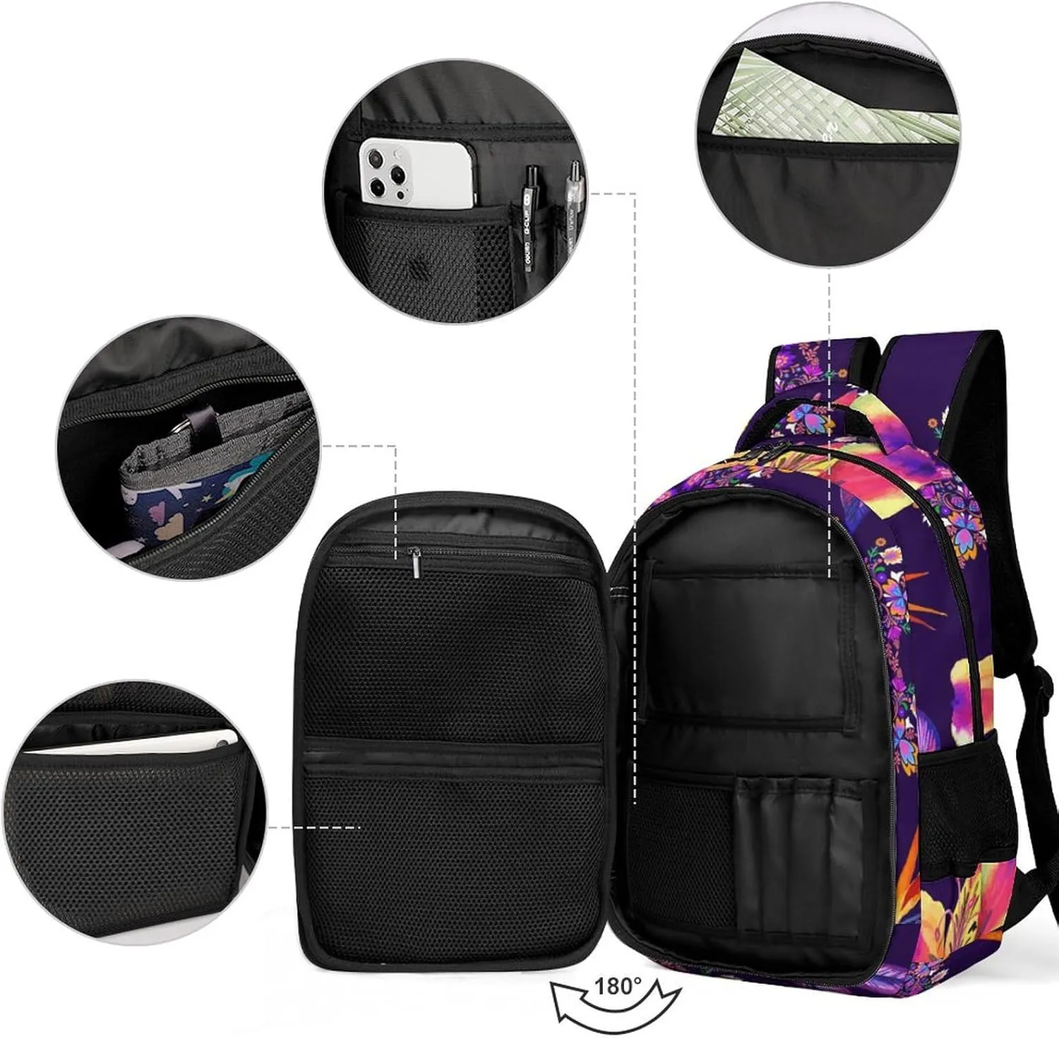 Tiger Lily Flowers Large Travel Backpack Primitive Floral Colorful Bags Daypack Laptop Work Computer Hiking Back Packs with Multiple Pockets