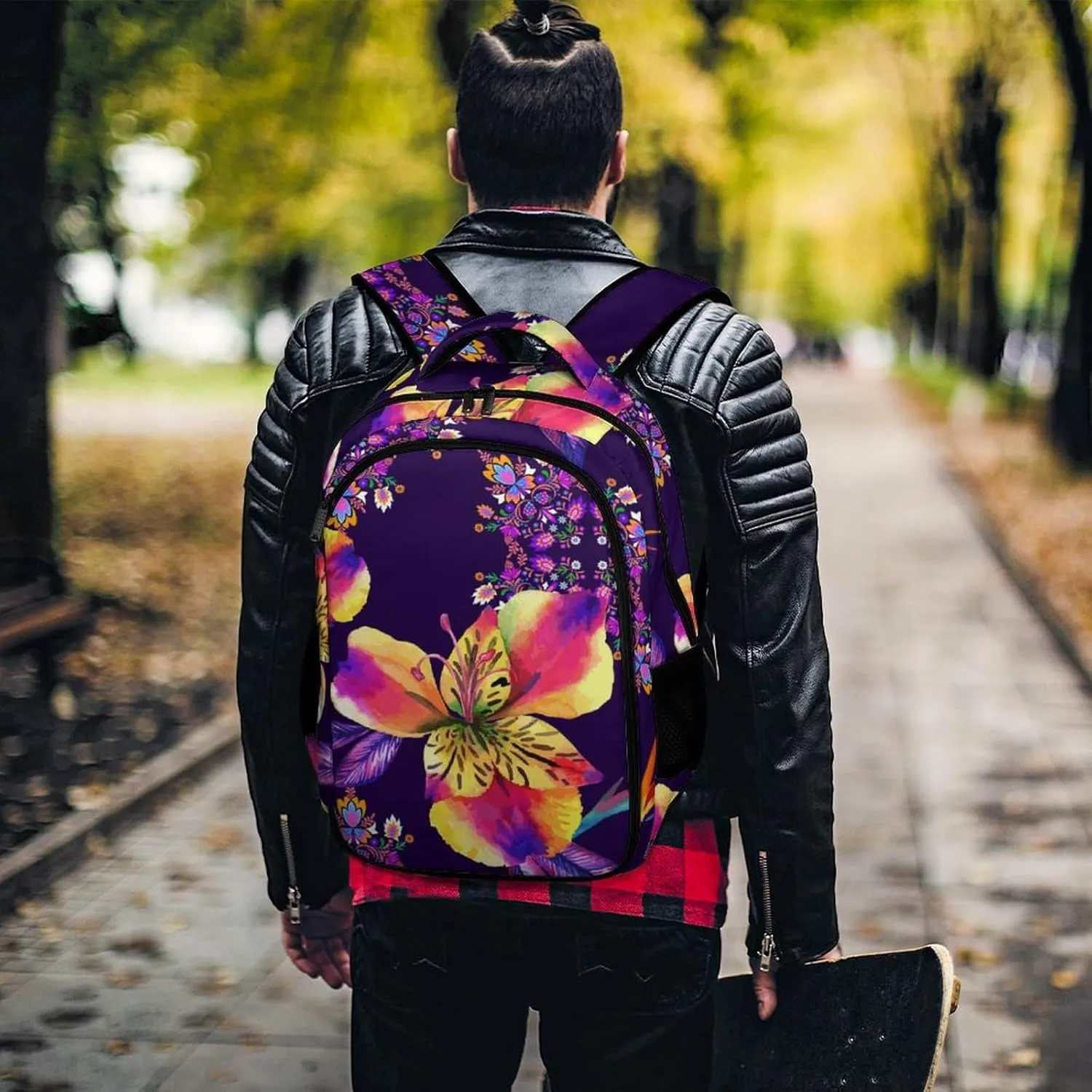 Tiger Lily Flowers Large Travel Backpack Primitive Floral Colorful Bags Daypack Laptop Work Computer Hiking Back Packs with Multiple Pockets
