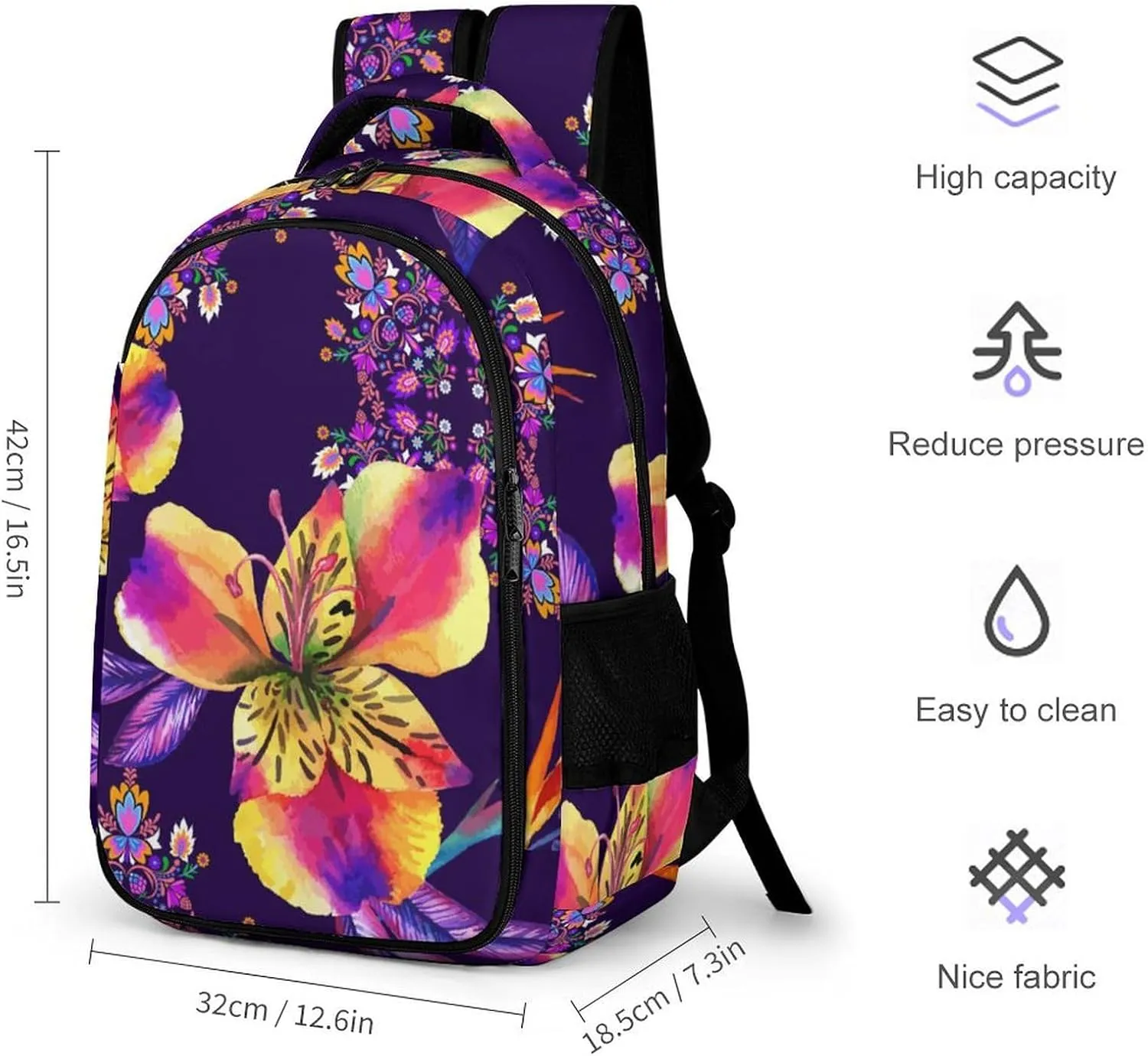 Tiger Lily Flowers Large Travel Backpack Primitive Floral Colorful Bags Daypack Laptop Work Computer Hiking Back Packs with Multiple Pockets