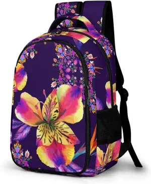 Tiger Lily Flowers Large Travel Backpack Primitive Floral Colorful Bags Daypack Laptop Work Computer Hiking Back Packs with Multiple Pockets
