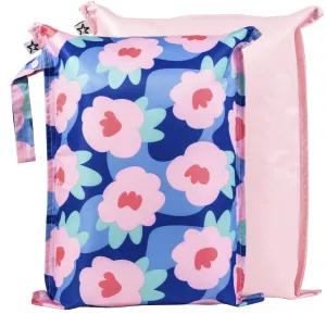 Tiny Twinkle Mess-proof Waterproof Wet Dry Bag | 2 Pack Reusable for Swimsuits, Gym & Baby Clothes | Leakproof Wet Clothes Bag, Beach Travel Essentials (Blue Floral)
