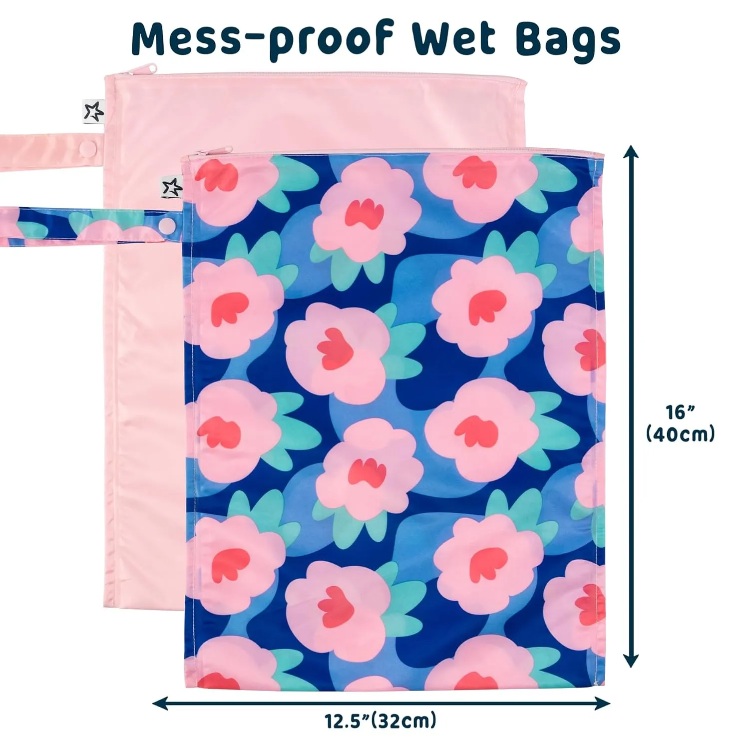 Tiny Twinkle Mess-proof Waterproof Wet Dry Bag | 2 Pack Reusable for Swimsuits, Gym & Baby Clothes | Leakproof Wet Clothes Bag, Beach Travel Essentials (Blue Floral)
