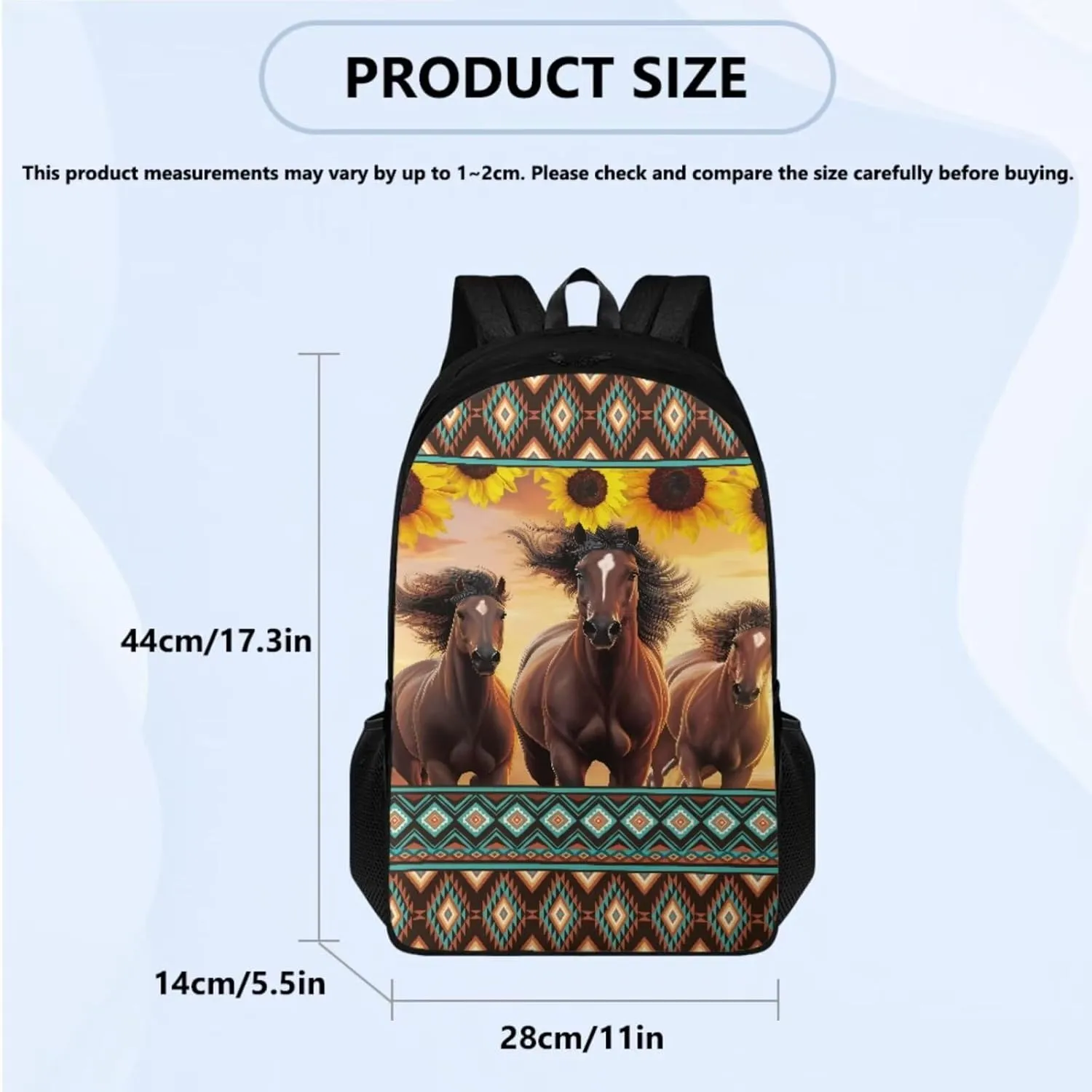 TOADDITDO Aztec Horse High School Backpacks for Teen Girls 4-in-1 Schoolbag Set with Lunch Box Pencil Case Water Bottle Holder 14-16 Kids Large Book Bags Sunflower Travel Rucksack Laptop Backpacks