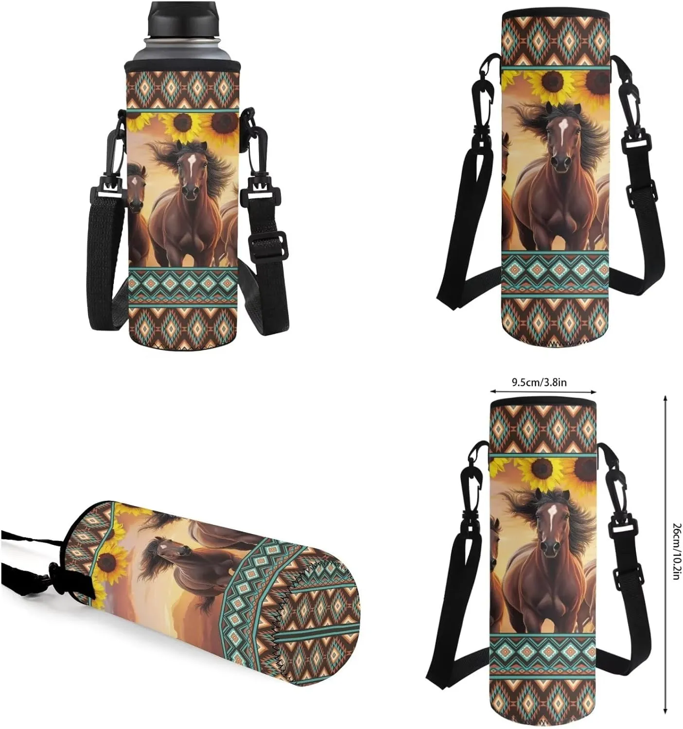 TOADDITDO Aztec Horse High School Backpacks for Teen Girls 4-in-1 Schoolbag Set with Lunch Box Pencil Case Water Bottle Holder 14-16 Kids Large Book Bags Sunflower Travel Rucksack Laptop Backpacks