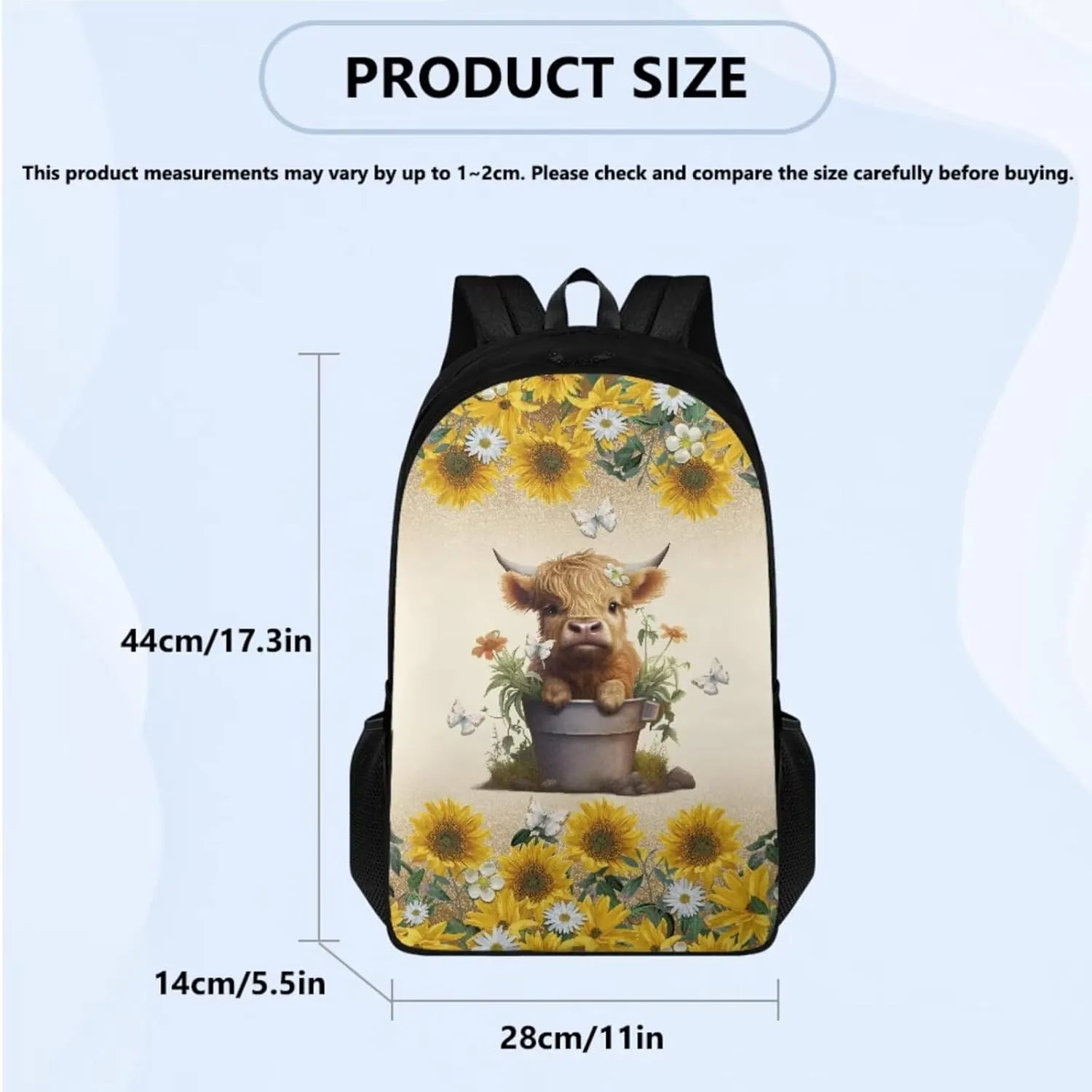 TOADDITDO Highland Cow Teen Backpacks for Girls Middle School Trendy Schoolbag Set with Lunch Box Water Bottle Sleeve Pencil Case 12-14 Kids Large Book Bags Sunflower Student Camping Backpacks Daypack
