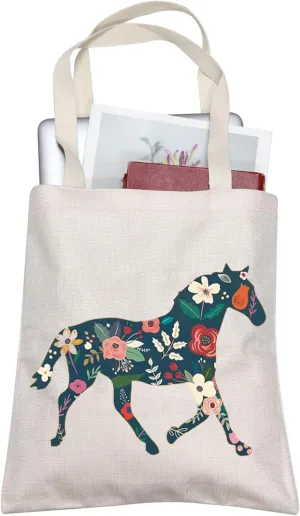TOBGBE Horse Lover Tote Bag - Inspirational Floral Horse Bag for Women - Equestrian Gift