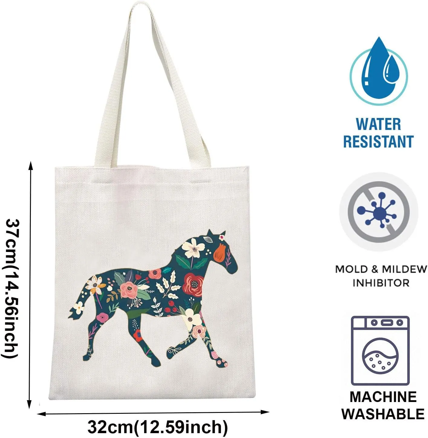 TOBGBE Horse Lover Tote Bag - Inspirational Floral Horse Bag for Women - Equestrian Gift