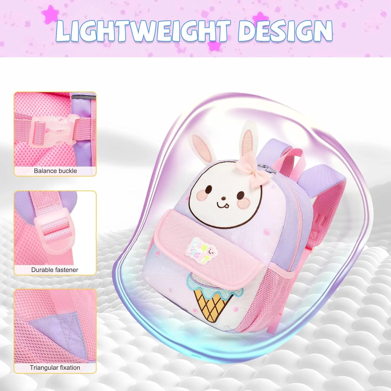 Toddler Backpack for 1-5 Year Old Girls & Boys Waterproof 3D Animal Cartoon Rabbit Design Kids Travel Backpack Lightweight Preschool Daycare Bag with Adjustable Straps(Little White Rabbit)