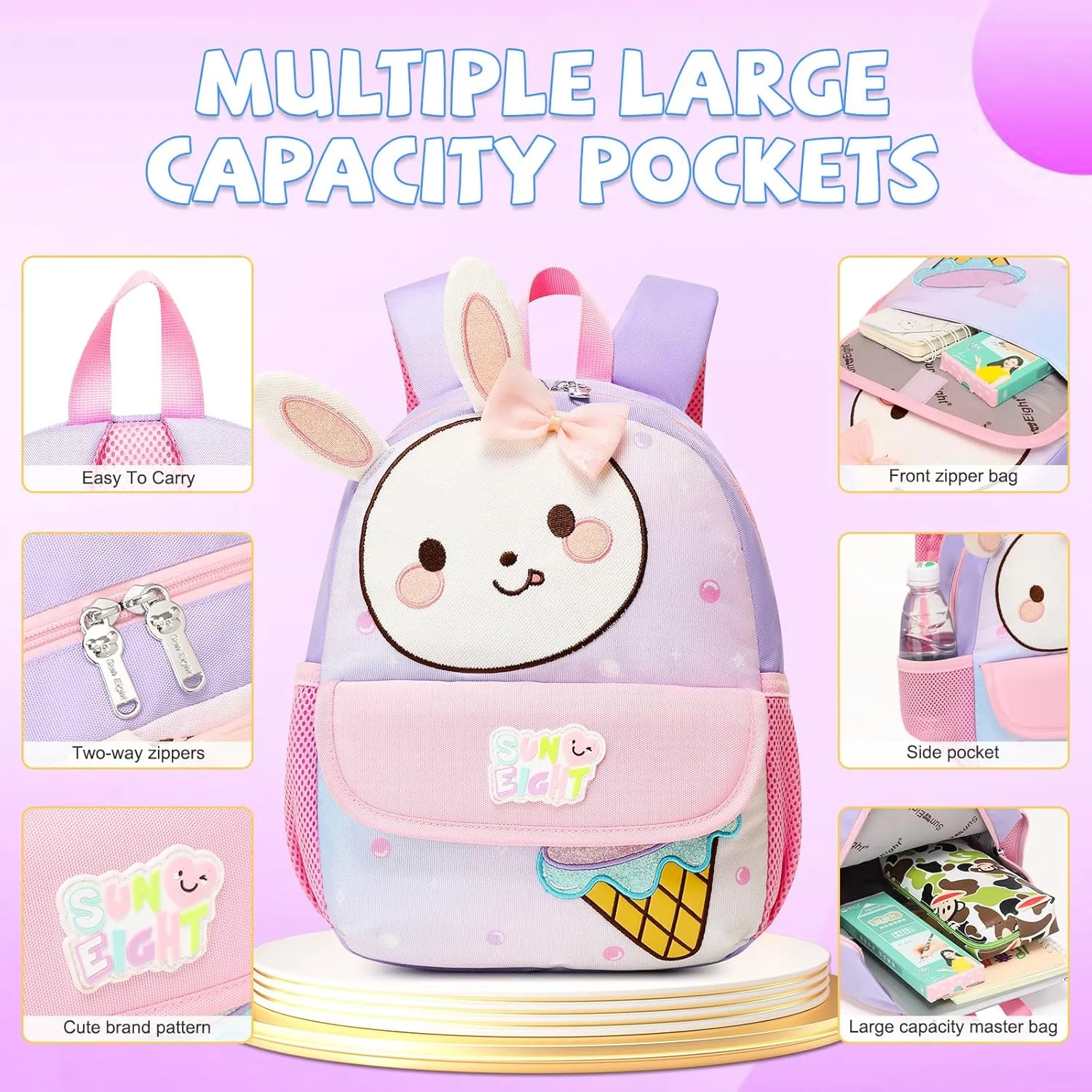 Toddler Backpack for 1-5 Year Old Girls & Boys Waterproof 3D Animal Cartoon Rabbit Design Kids Travel Backpack Lightweight Preschool Daycare Bag with Adjustable Straps(Little White Rabbit)