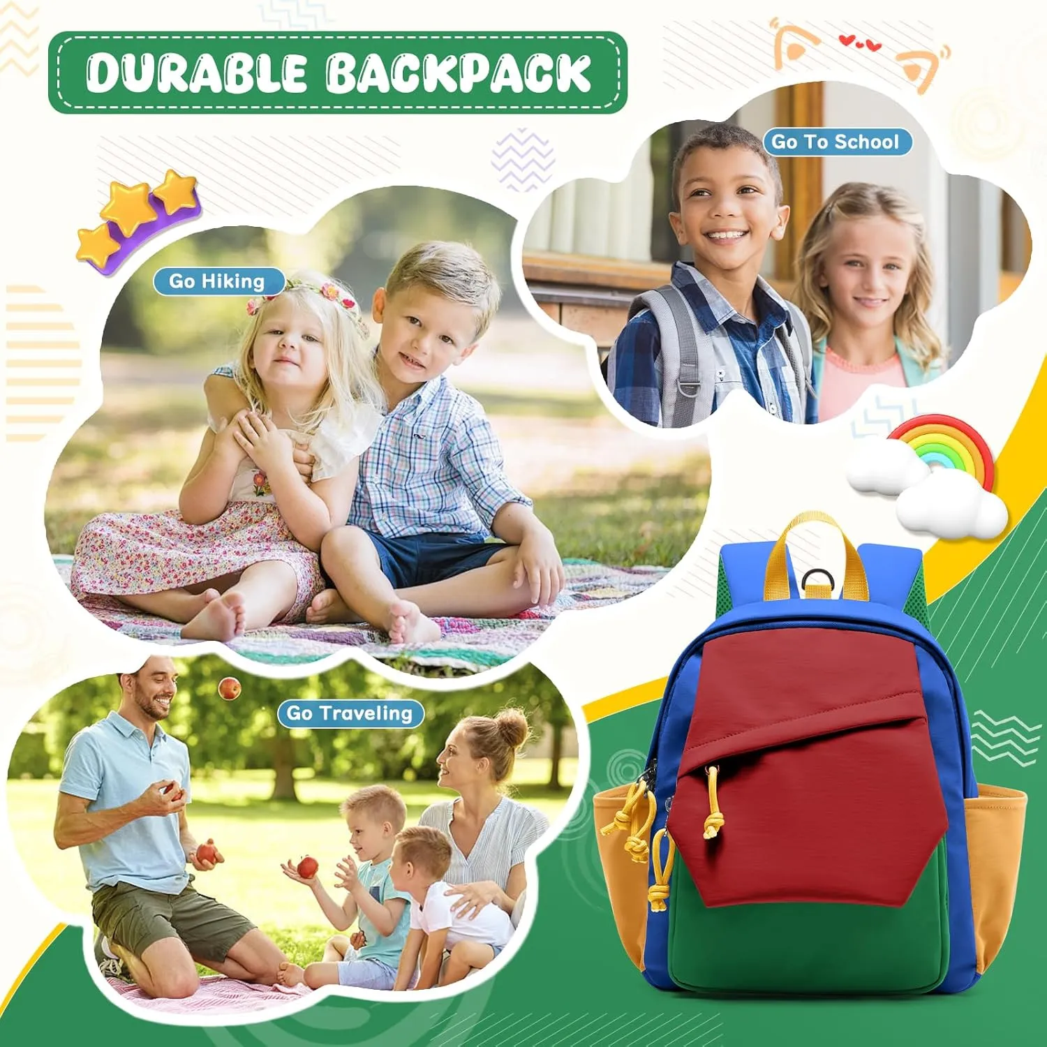 Toddler Backpack for Boys Girls 2-4, Small Kids Backpack for School, Preschool Kindergarten Backpack, Toddler Mini Bookbag Travel Daypack for Kids Red Blue