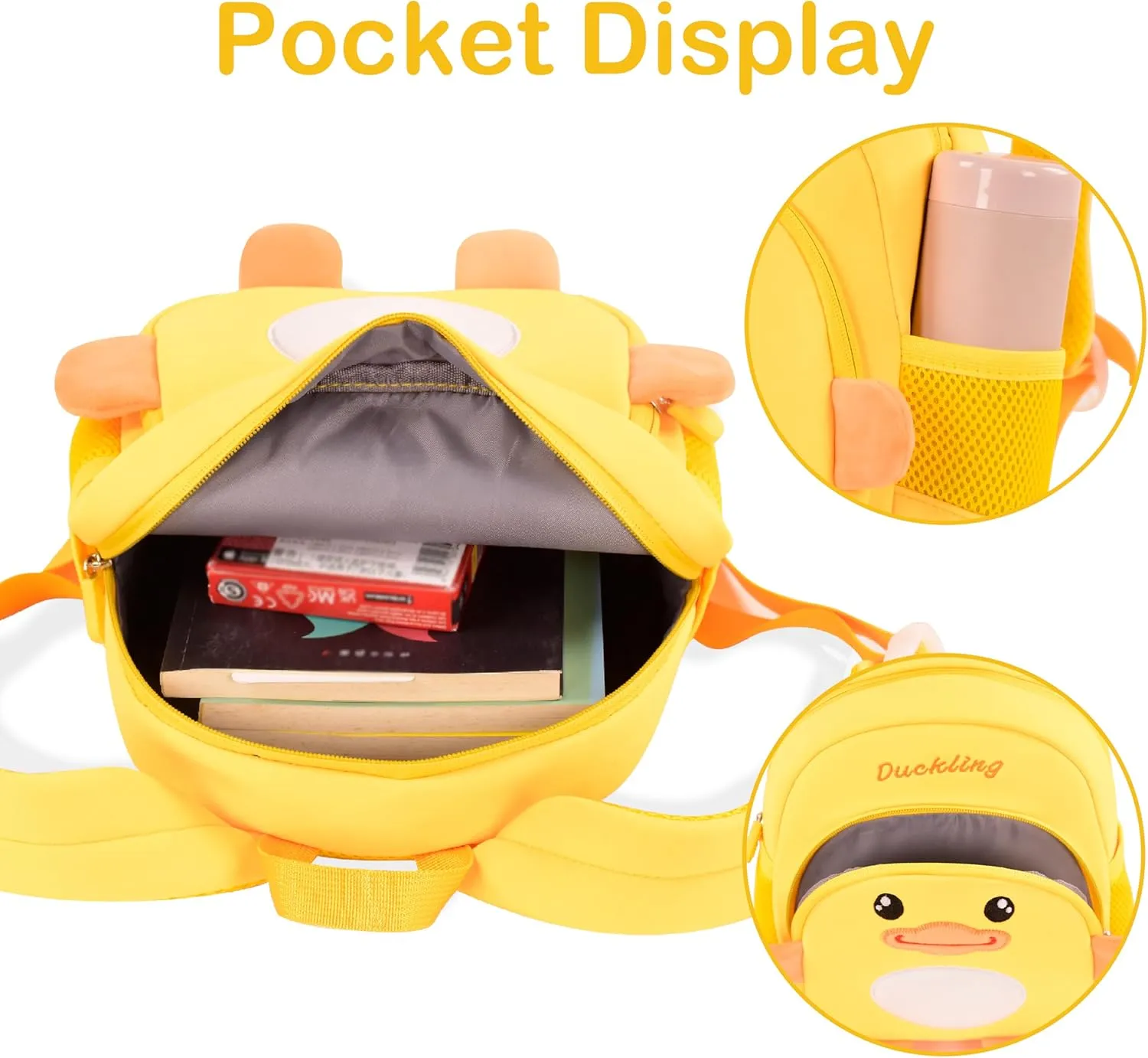 Toddler Backpacks for Boys Girls 2-4 Cute 3D Kids Duck Schoolbag with Baby Leash for Small Preschool Kindergarten Bookbag Cartoon Mini Travel Bags 10inch (Yellow)