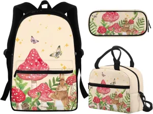 TODIYADDU Cute Mushroom Girls Backpack with Front Pocket Large Capacity School Bag for Textbooks Fashion Backpack Insulated Lunch Tote Bag Zipper Pencil Bag Purse Travel Shoulder Bag