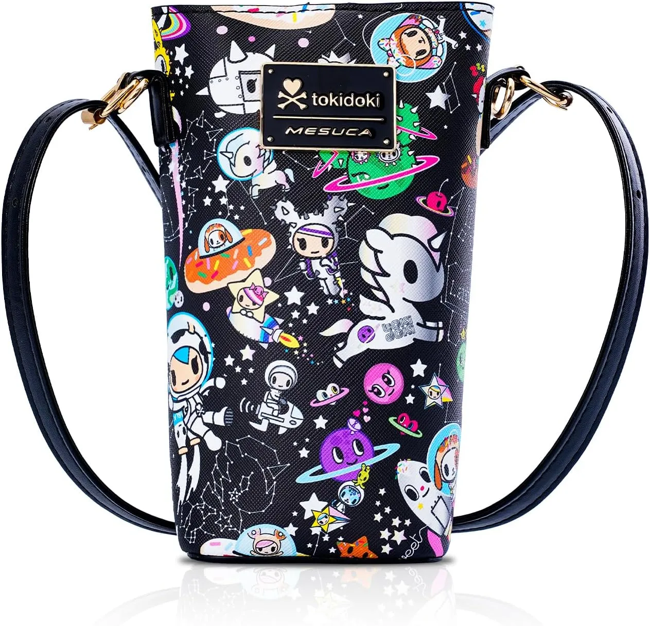 Tokidoki Official Licensed Leather Crossbody Bag with Adjustable Strap Phone Bag Shoulder Bag Coin Purses for Women (Black)