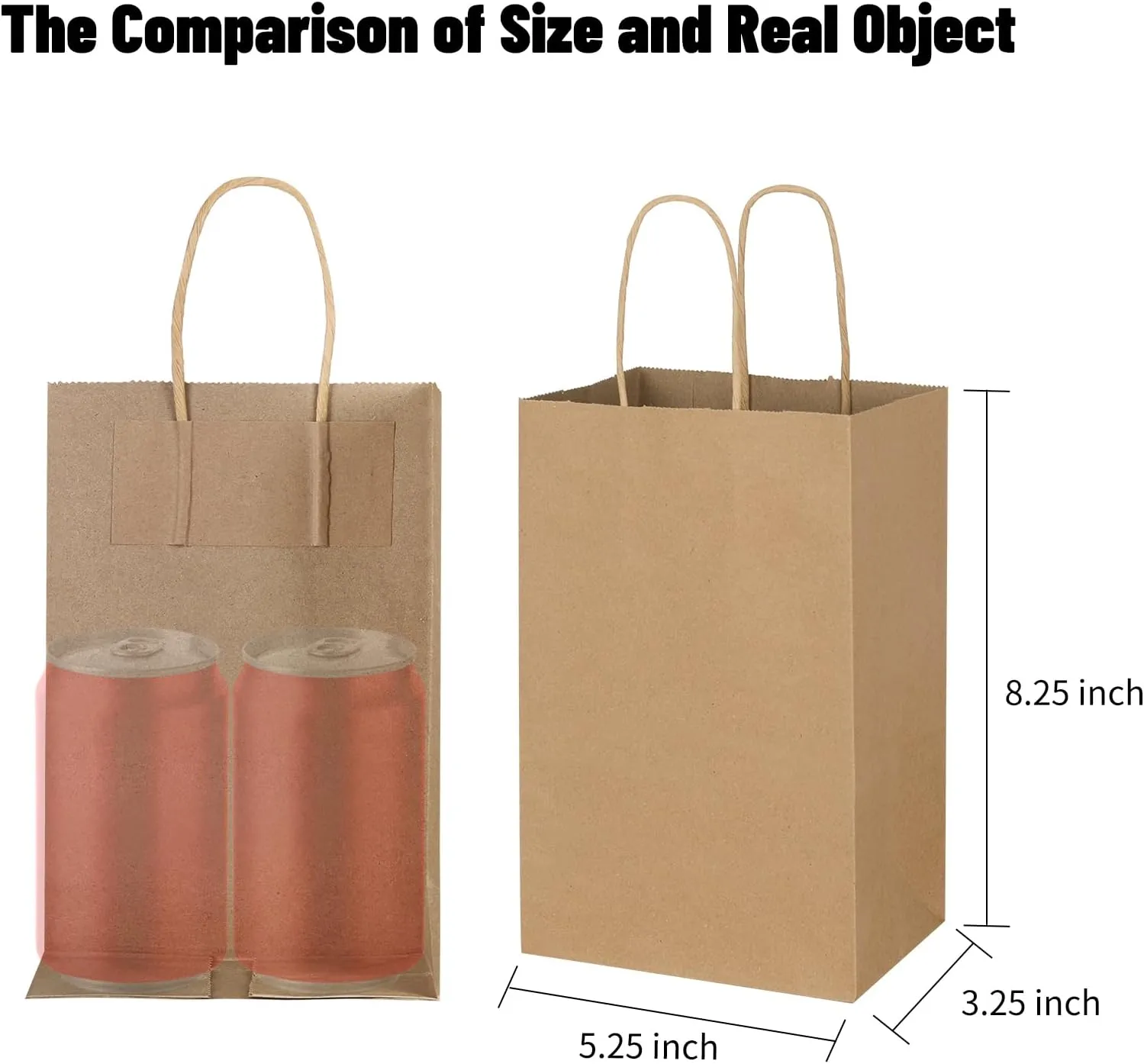 Toovip 100 Pack 5.25x3.25x8.25 Inch Small Plain Brown Kraft Paper Bags with Handles Bulk, Gift Bags for Favor Grocery Retail Party Birthday Shopping Business Goody Craft Merchandise Take Out Sacks