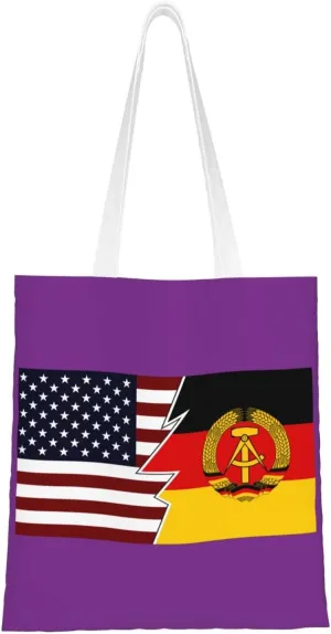 Torn Style Us And East Germany Flags Tote Bag for Women Canvas Shopping Bags Reusable Large Capacity Casual Shoulder Handbags Grocery Bags DIY Gift Bags