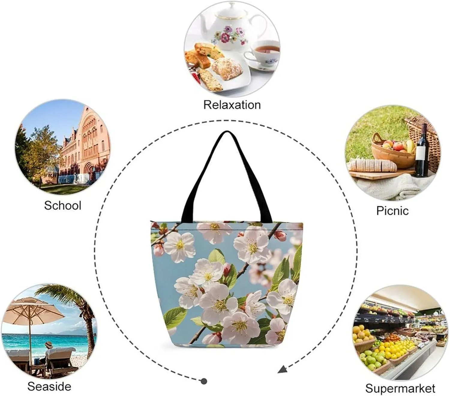 Tote Bag for Women Grocery Bag Illustration of Small City Foldable Shopping Bags Reusable Large Tote Bag