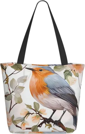 Tote Bag for Women Purse and Handbags Tote Shoulder Shopping Bag Floral Print Watercolor Robin Bird Messenger Bag