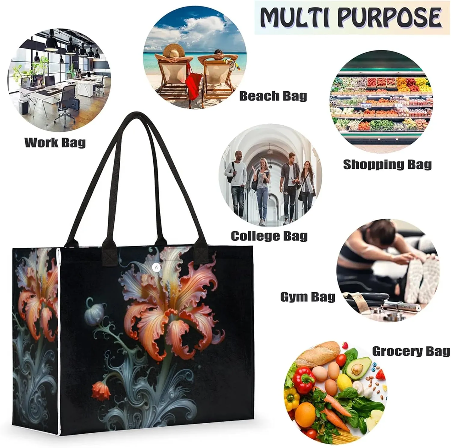 Tote Bag for Women Reusable Canvas Shoulder Bag