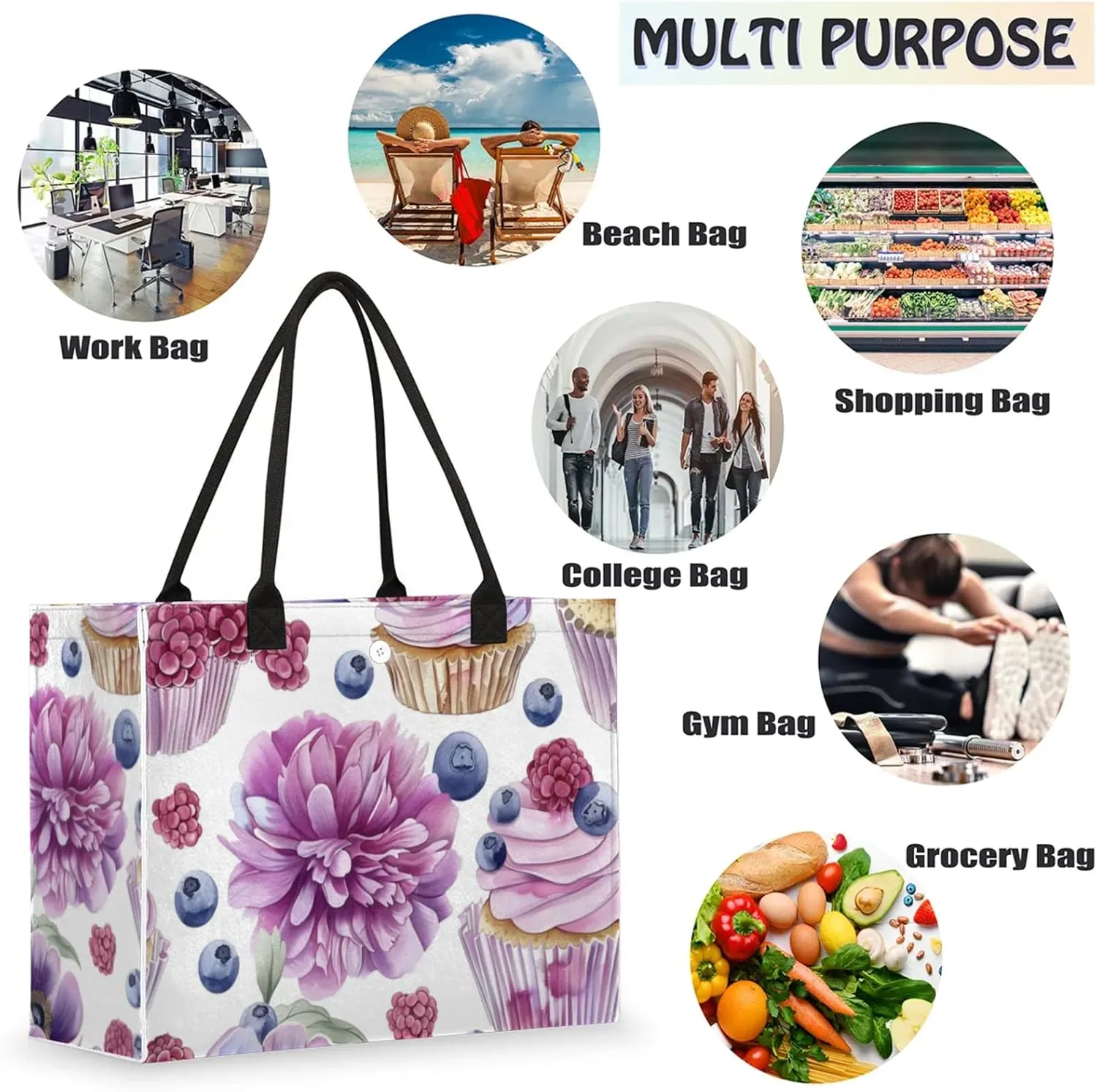 Tote Bag for Women Reusable Canvas Shoulder Bag