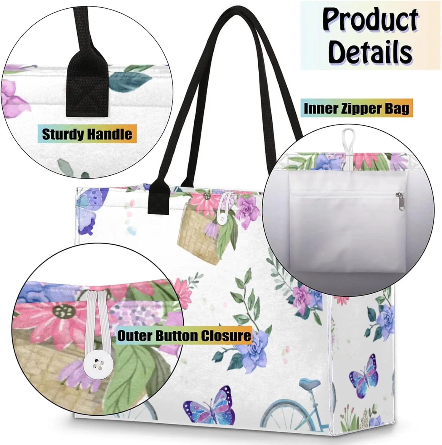 Tote Bag for Women Reusable Canvas Shoulder Bag