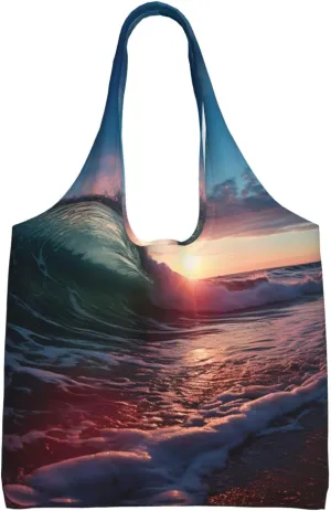Tote Bag for Women Reusable Grocery Bag Canvas Shopping Bag Ocean Tide Waves Handbag Foldable Shoulder Bag