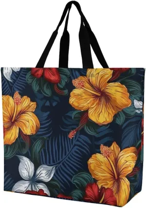 Tote Bag Grocery Bag for Women Shopping Bag Realistic Hawaiian Flowers Handbags Beach Bag Shoulder Bag for Shopping
