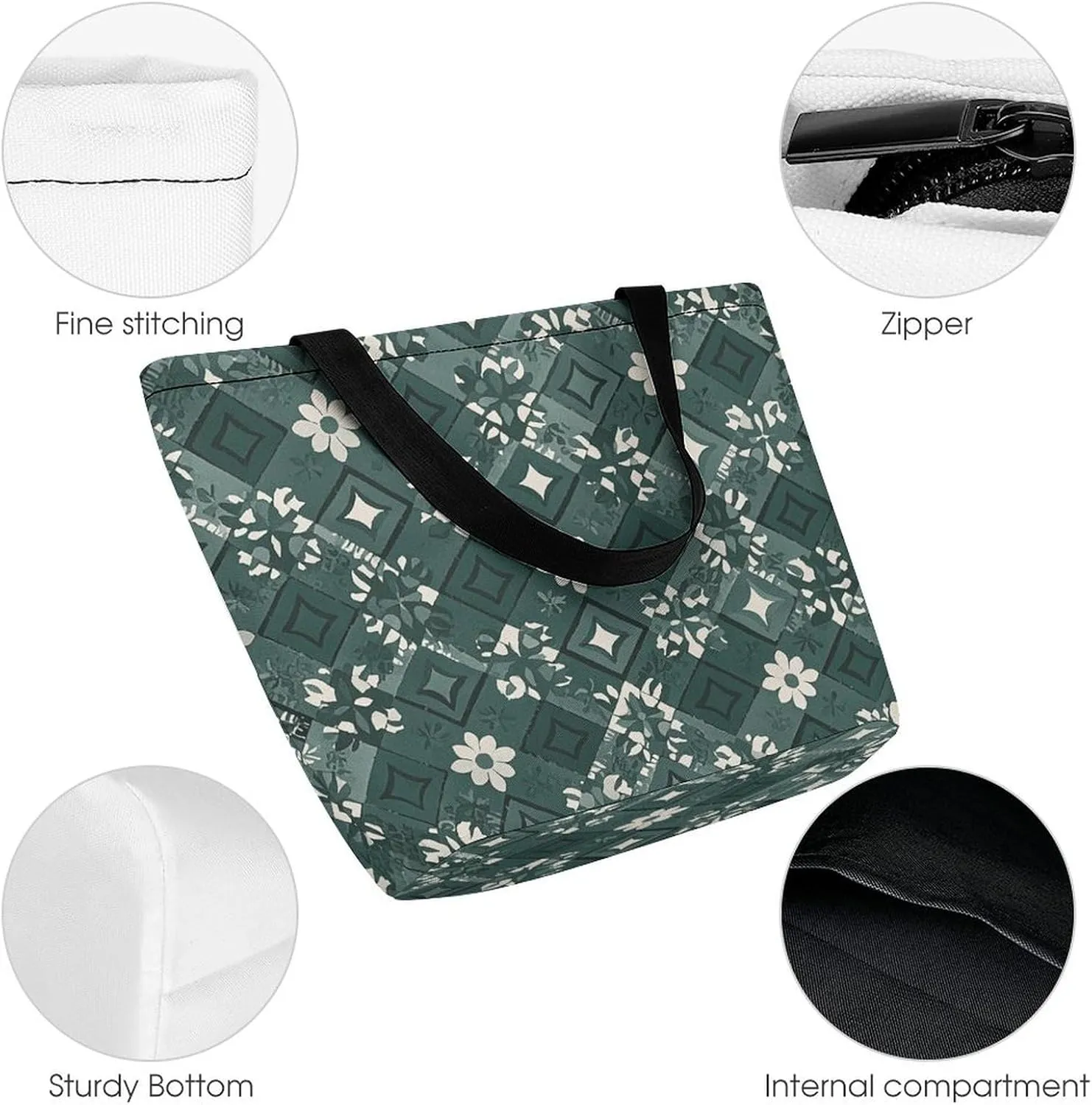Tote Bag Reusable Grocery Bag Foldable Shopping Bag Extra Large Shoulder Bag Floral Pattern Tote Bag for Travel Work