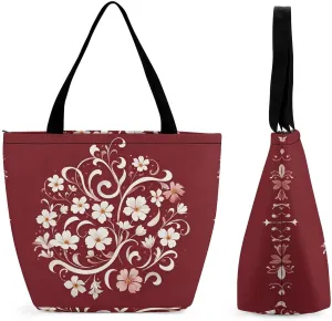 Tote Bag Reusable Grocery Bag Foldable Shopping Bag Extra Large Shoulder Bag Floral Pattern Tote Bag for Travel Work