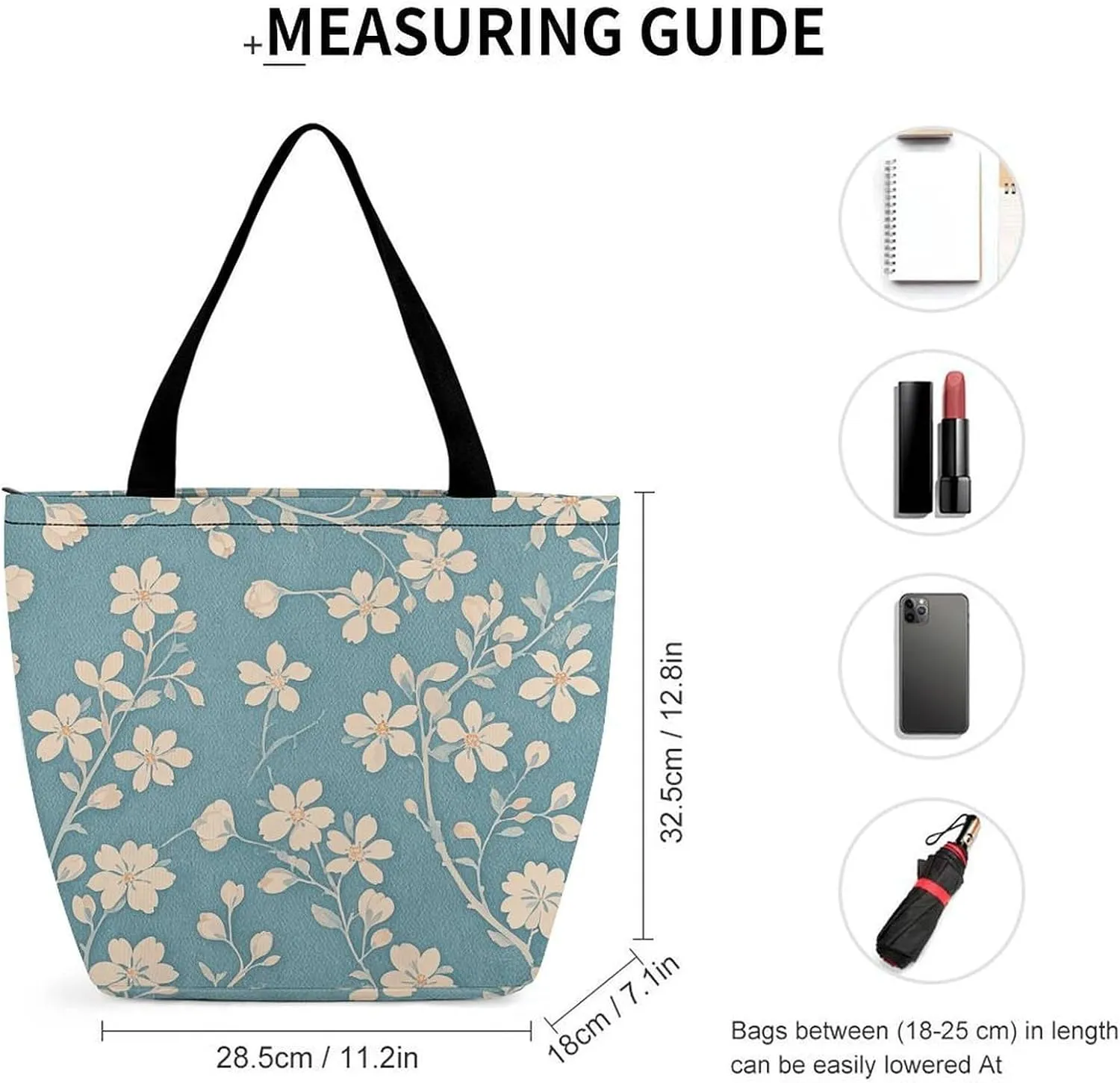 Tote Bag Reusable Grocery Bag Foldable Shopping Bag Extra Large Shoulder Bag Floral Pattern Tote Bag for Travel Work