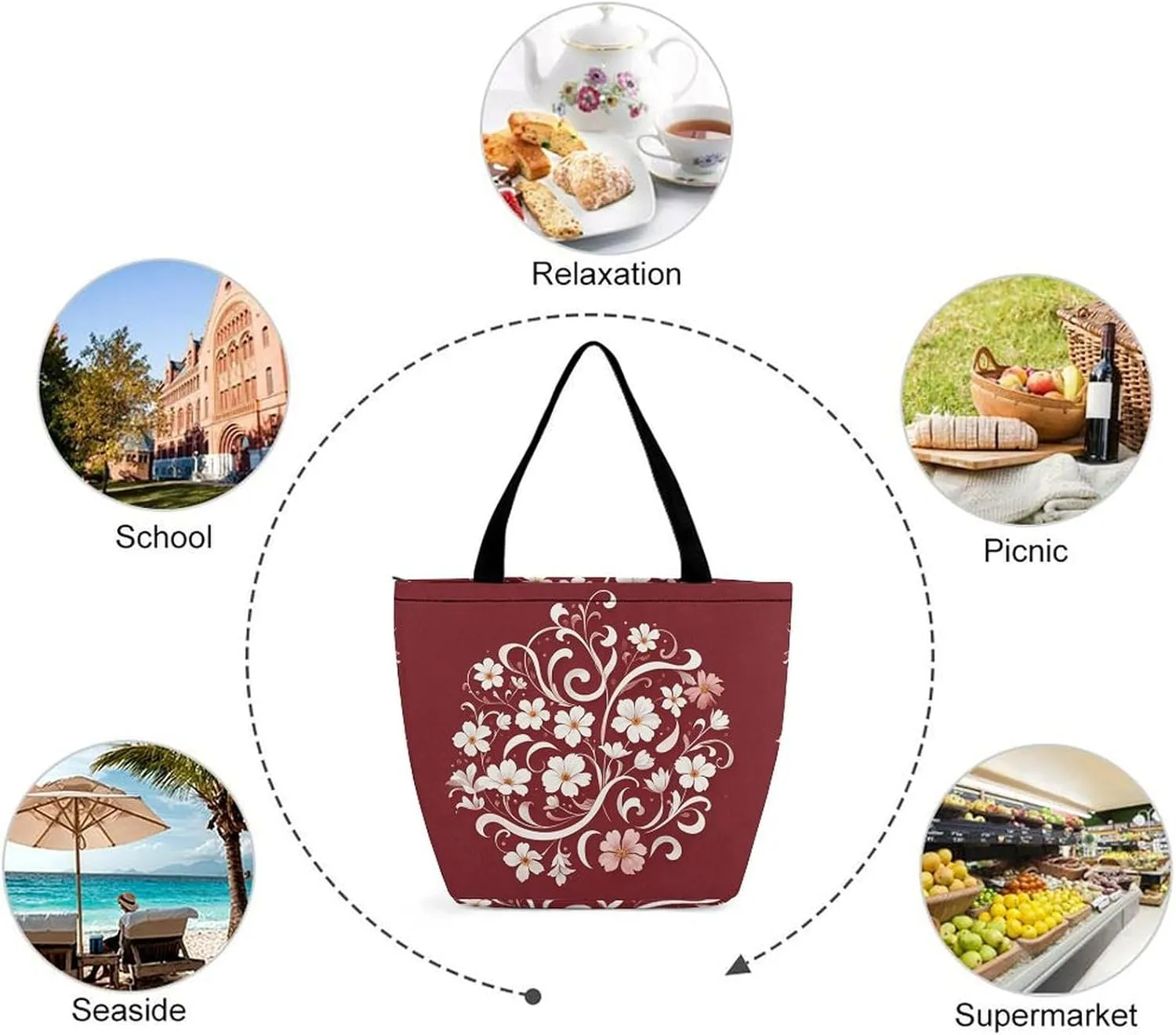 Tote Bag Reusable Grocery Bag Foldable Shopping Bag Extra Large Shoulder Bag Floral Pattern Tote Bag for Travel Work