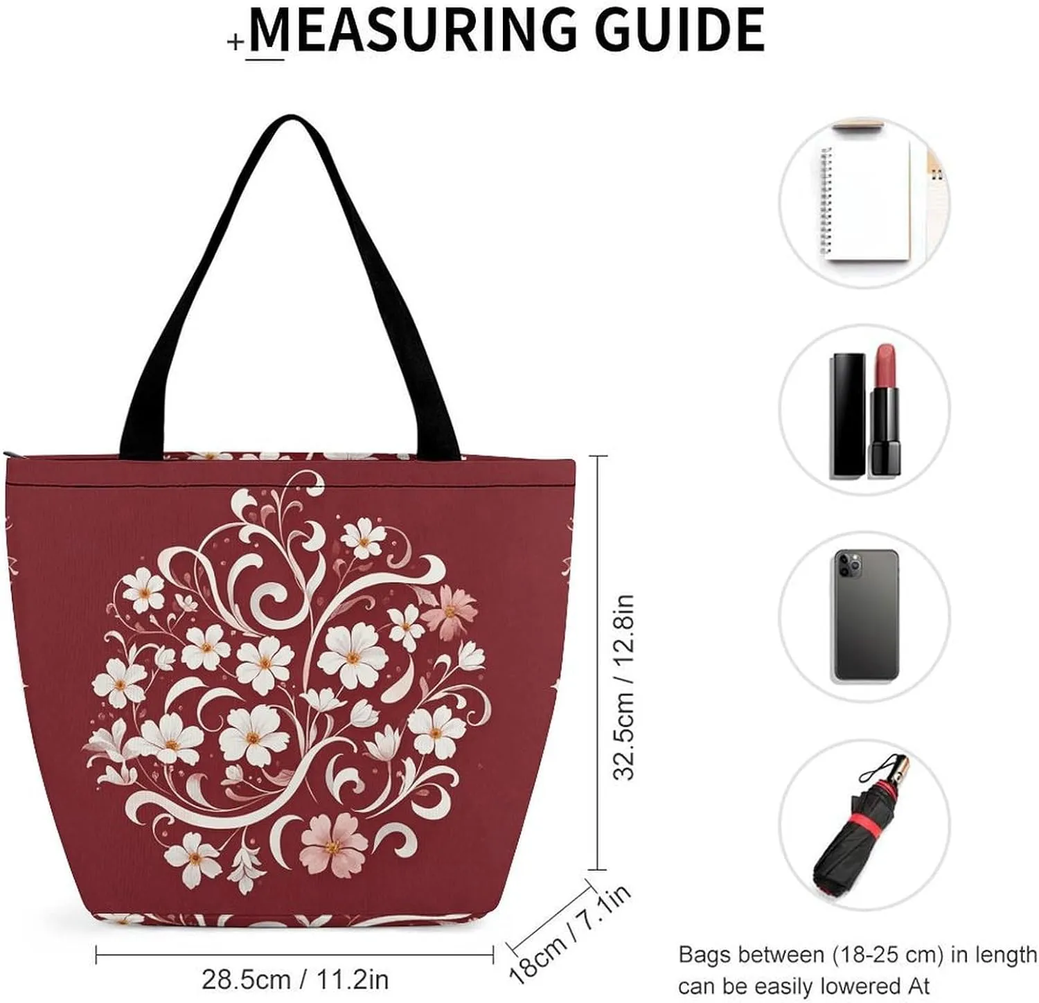 Tote Bag Reusable Grocery Bag Foldable Shopping Bag Extra Large Shoulder Bag Floral Pattern Tote Bag for Travel Work