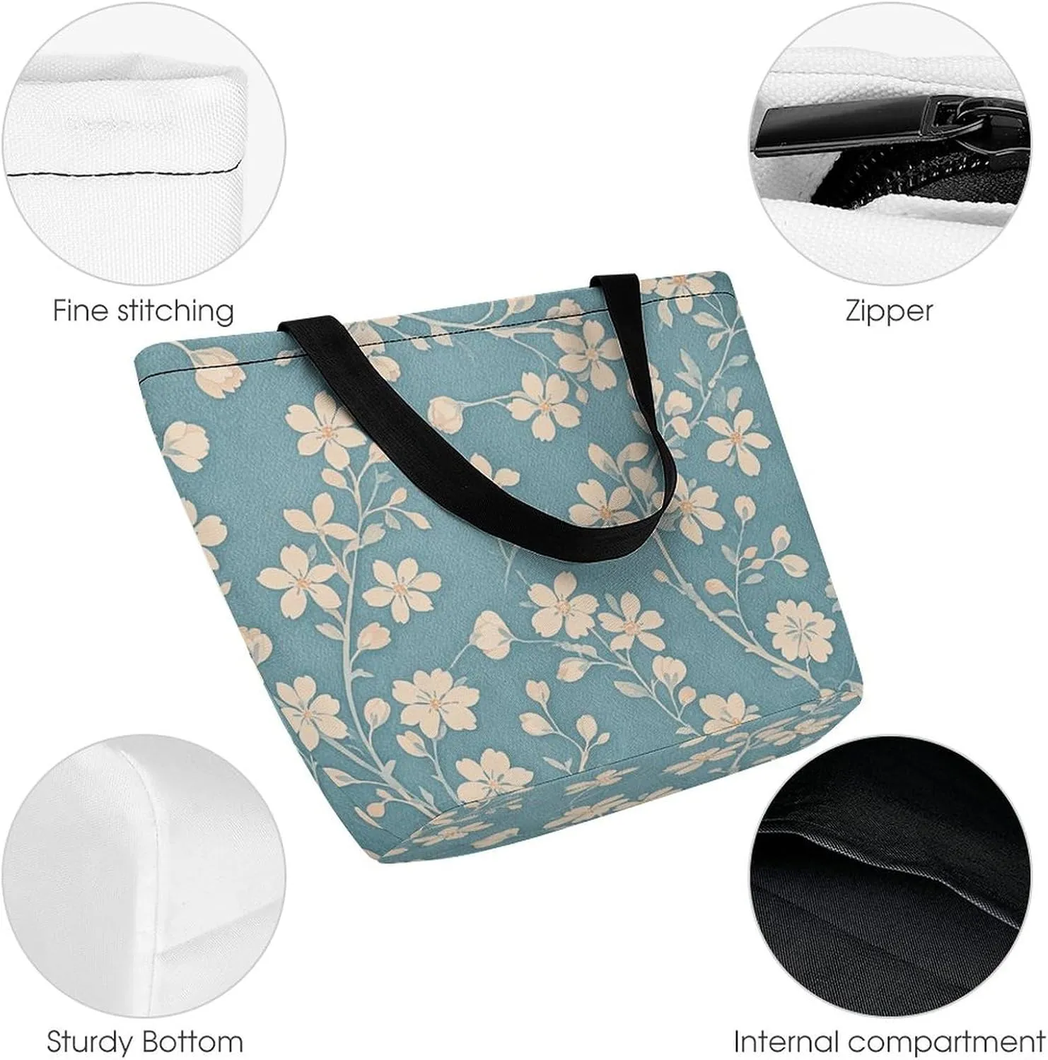 Tote Bag Reusable Grocery Bag Foldable Shopping Bag Extra Large Shoulder Bag Floral Pattern Tote Bag for Travel Work