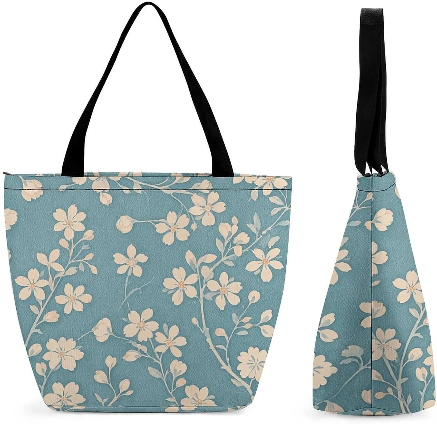 Tote Bag Reusable Grocery Bag Foldable Shopping Bag Extra Large Shoulder Bag Floral Pattern Tote Bag for Travel Work