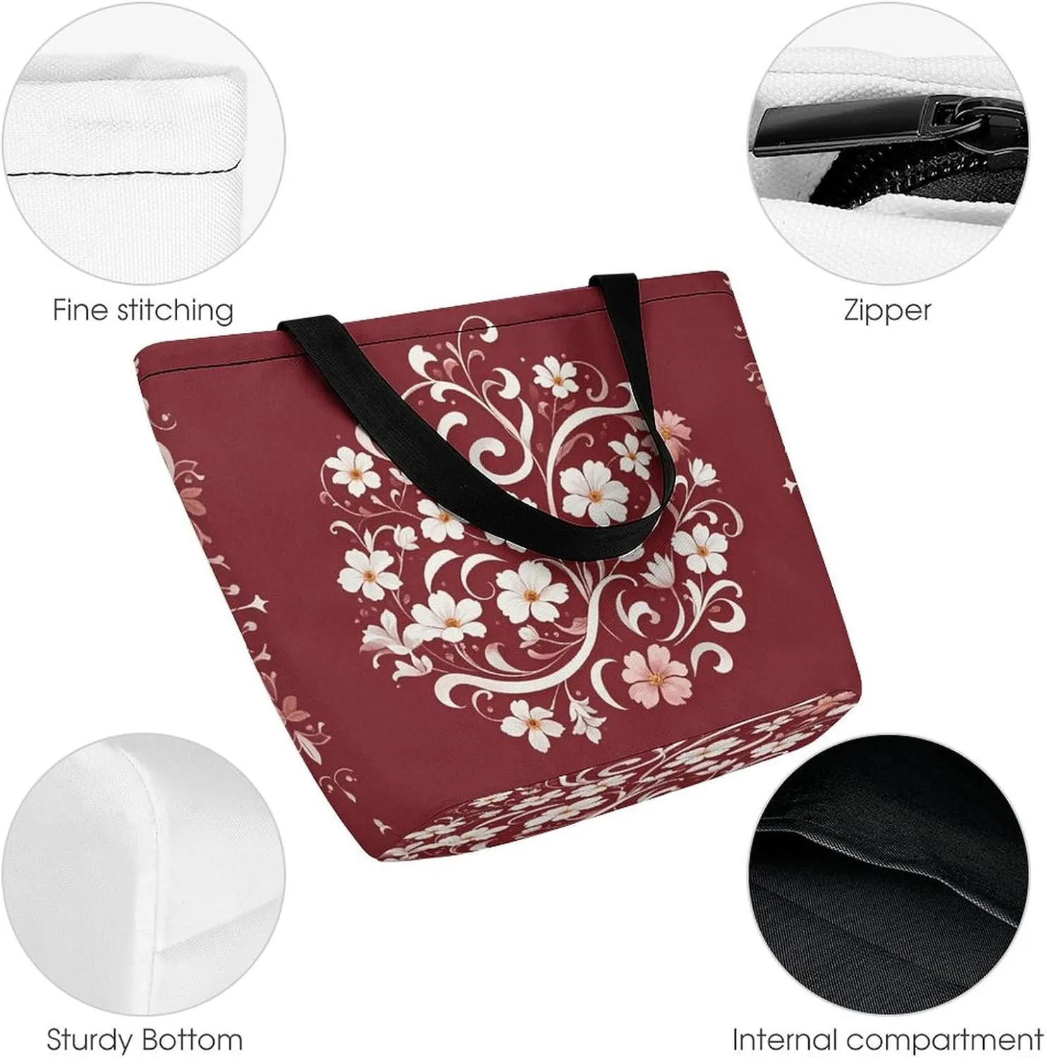 Tote Bag Reusable Grocery Bag Foldable Shopping Bag Extra Large Shoulder Bag Floral Pattern Tote Bag for Travel Work