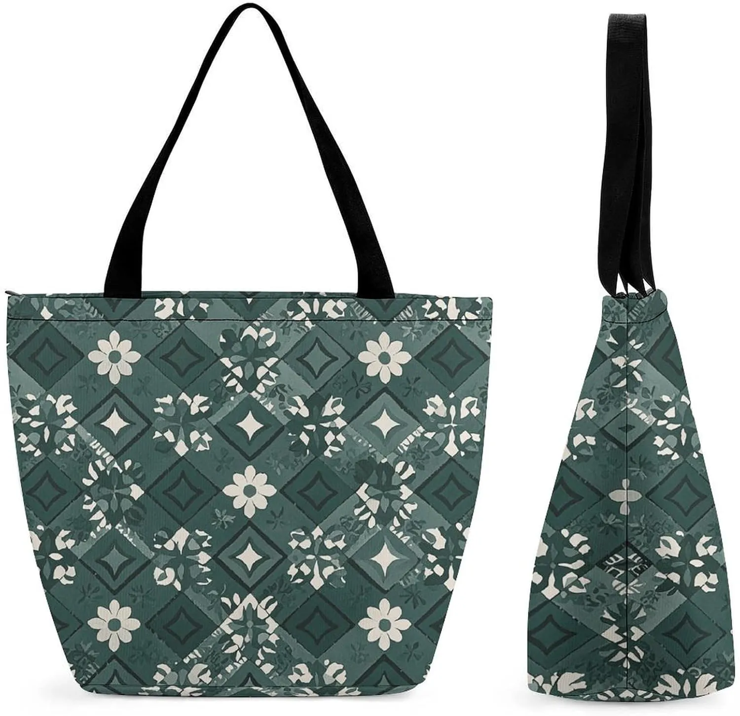 Tote Bag Reusable Grocery Bag Foldable Shopping Bag Extra Large Shoulder Bag Floral Pattern Tote Bag for Travel Work