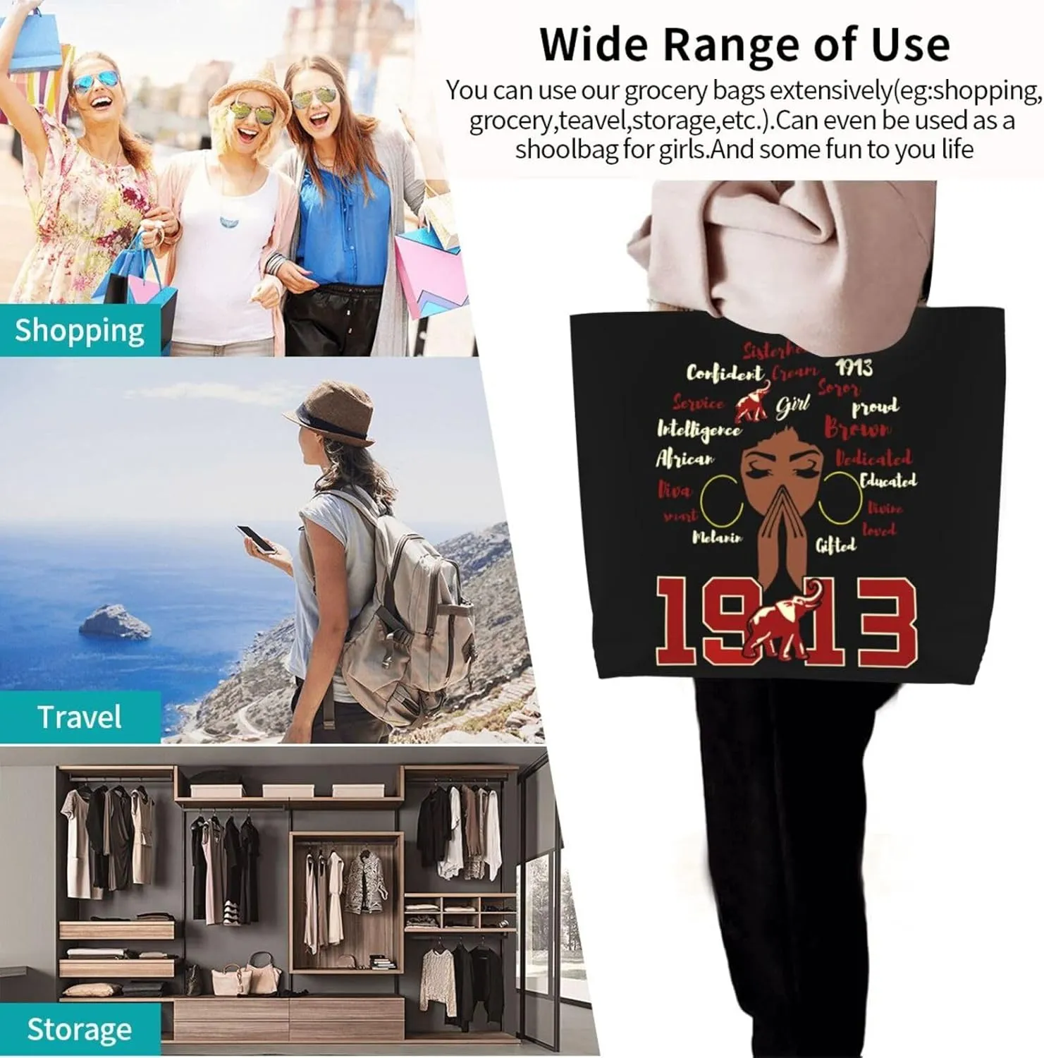 Tote Bag Sorority Gifts Woman Travel Foldable Reusable Canvas Storage Bag Shopping