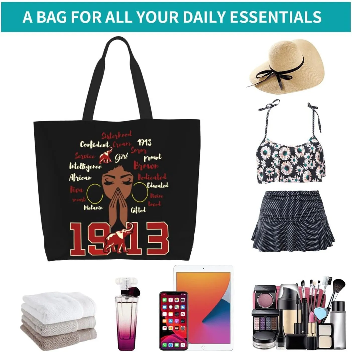 Tote Bag Sorority Gifts Woman Travel Foldable Reusable Canvas Storage Bag Shopping