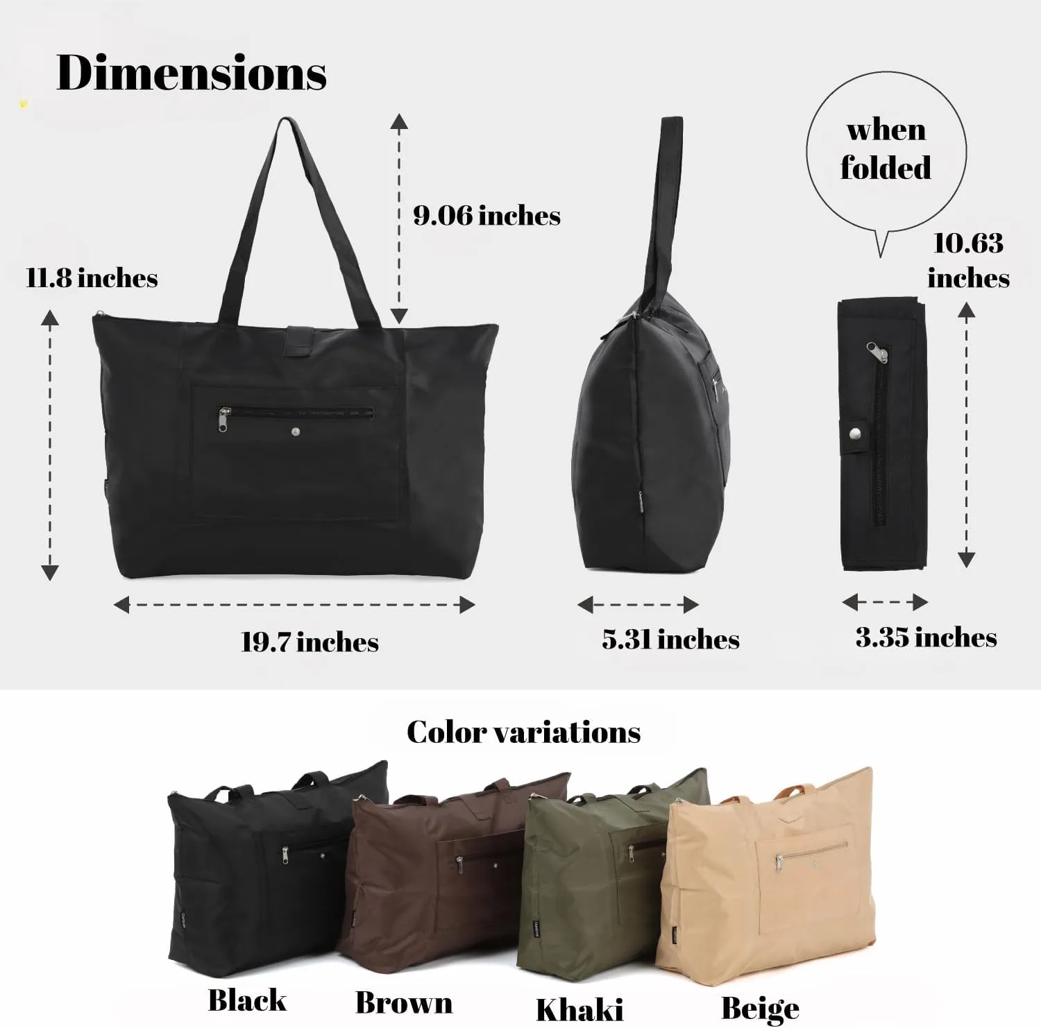 Tote Bag with Zipper – Reusable Grocery Bags, Durable Shopping Bags, Compact & Washable for Daily Use