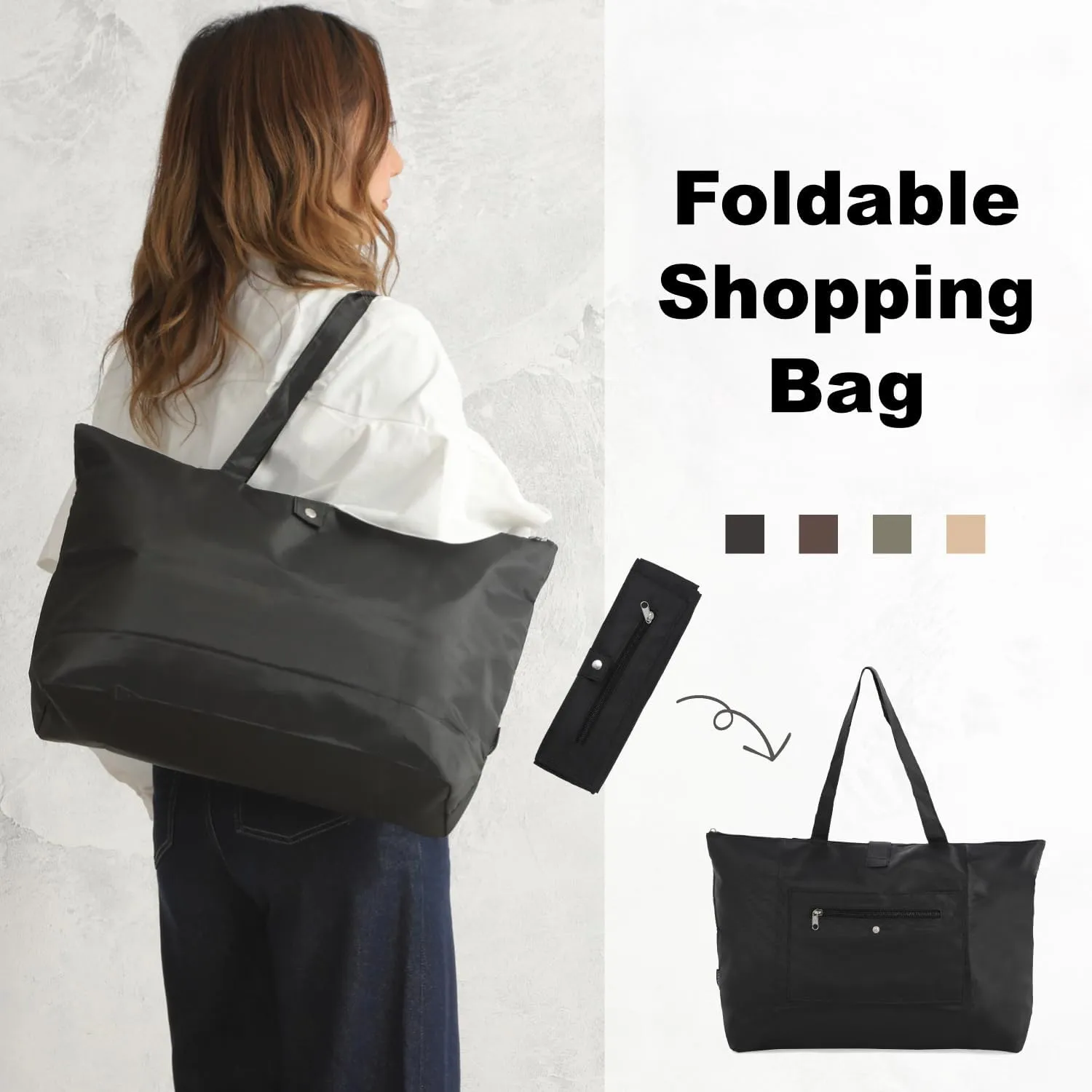 Tote Bag with Zipper – Reusable Grocery Bags, Durable Shopping Bags, Compact & Washable for Daily Use
