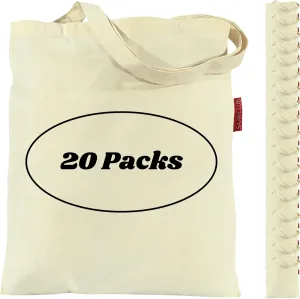 Tote Bags Bulk - 5 | 10 | 15 | 20 | 25 Canvas Tote Bags, Plain Lightweight Washable Foldable Canvas Grocery Bags