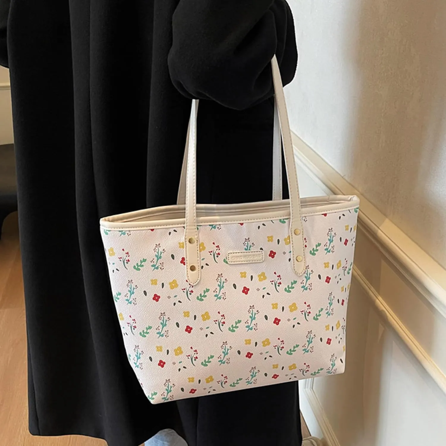 Tote Bags for Women Faux Leather Cherry Print Shoulder Bag Cute Floral Purse Trendy Tote Handbags for Travel Work