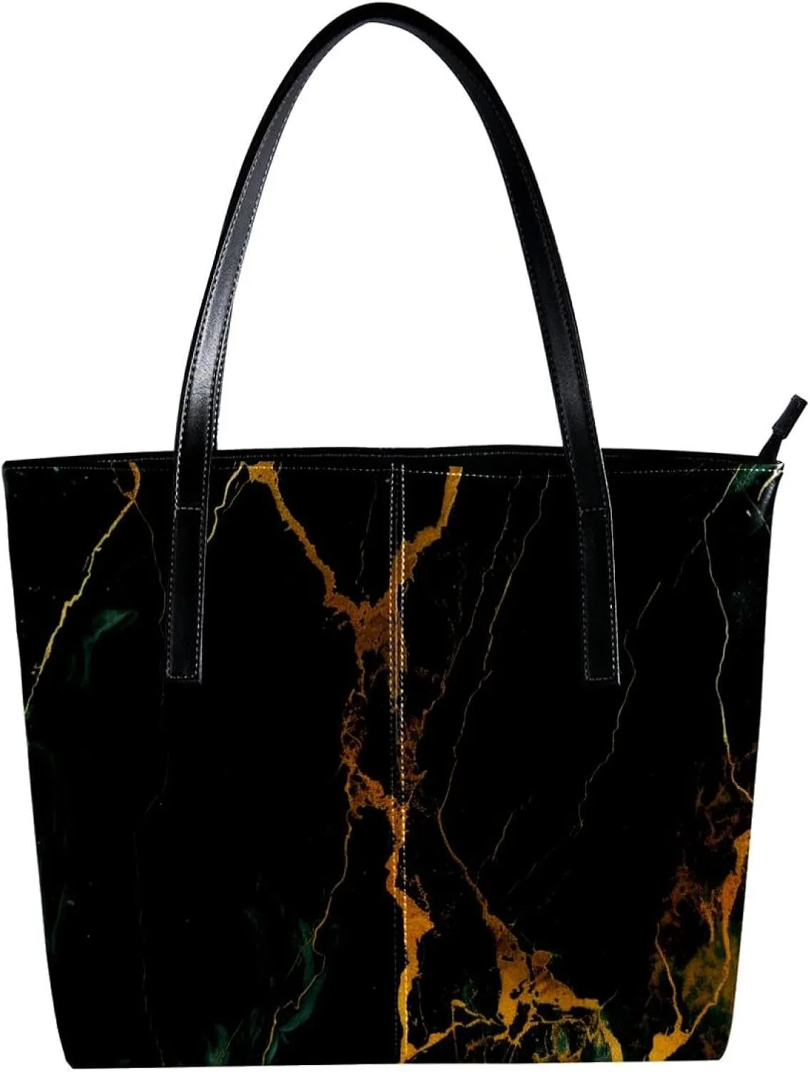 Tote Bags, Large Tote Bag, Tote Bag with Zipper, Modern Minimalist Black Gold Marble Pattern, Totes for Women