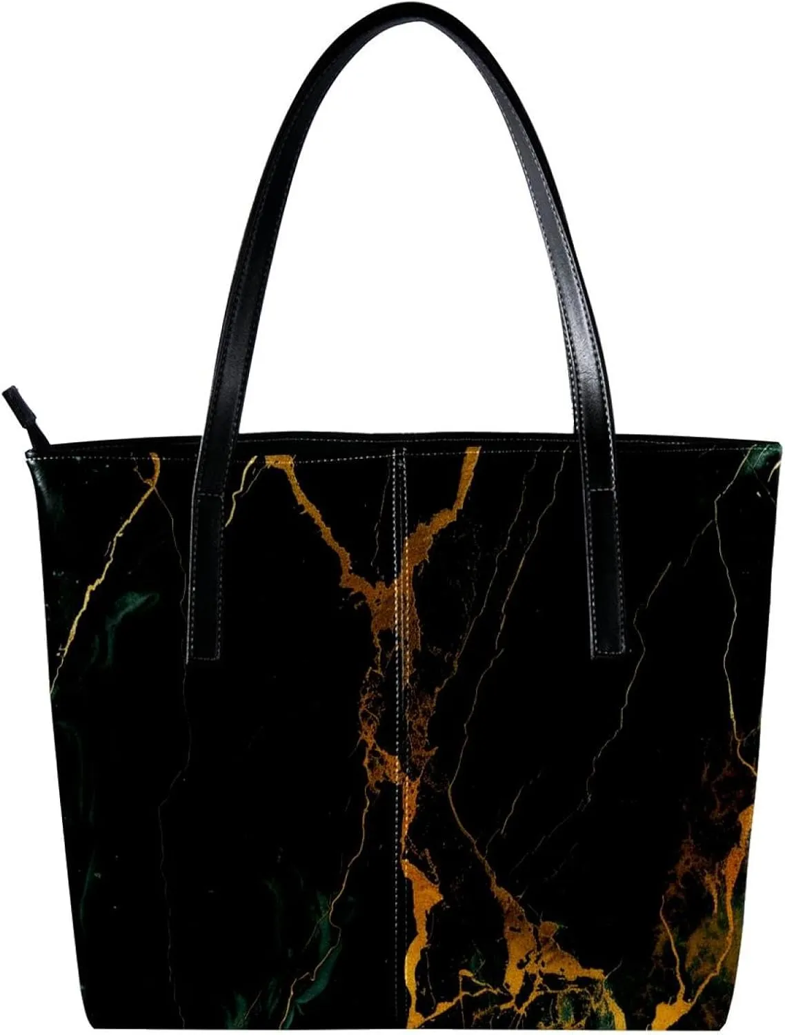 Tote Bags, Large Tote Bag, Tote Bag with Zipper, Modern Minimalist Black Gold Marble Pattern, Totes for Women