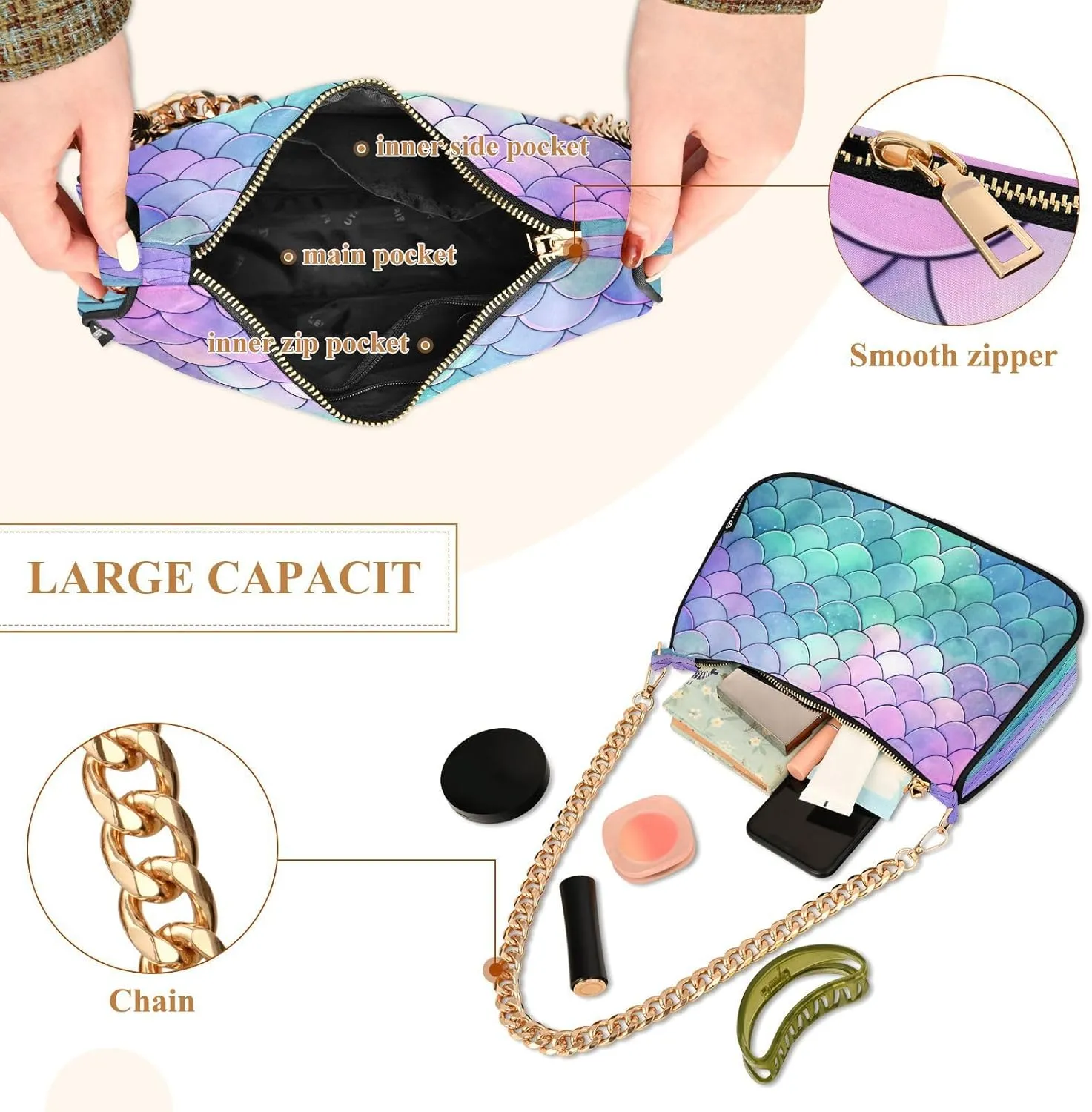 Traditional Hawaiian Style Floral Shoulder Bag with Zipper, Trendy Shoulder Purse