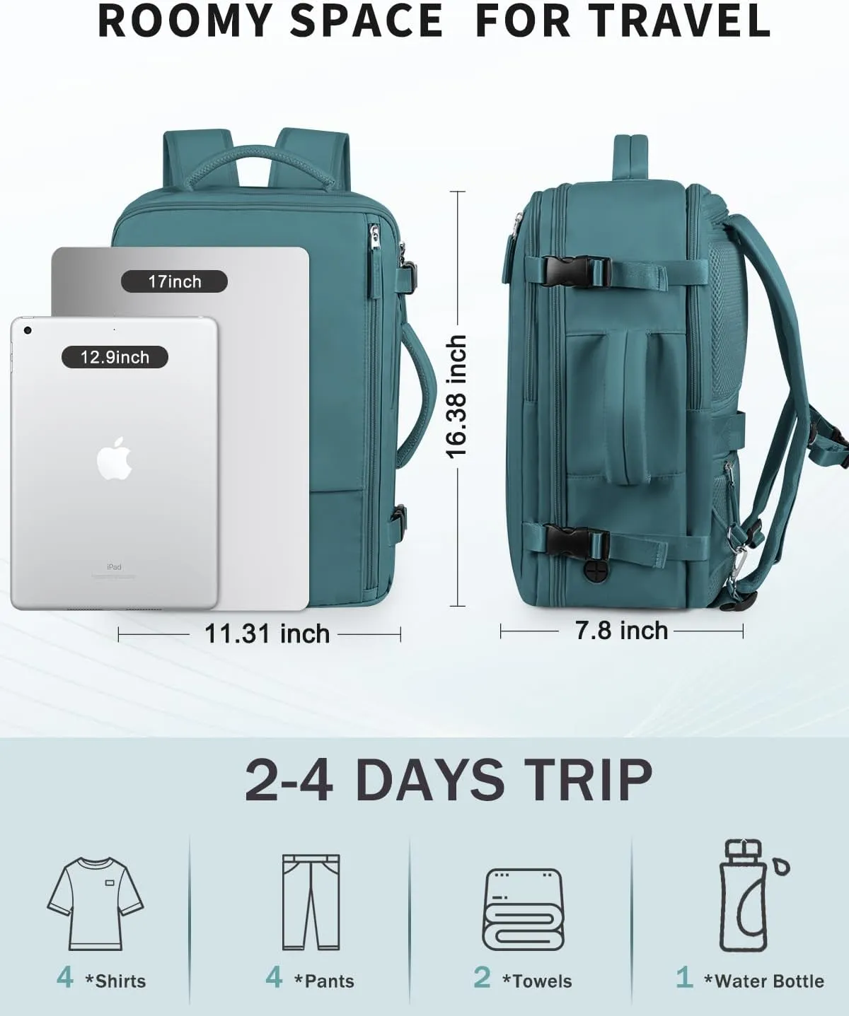 Travel Backpack for Women Men, Carry On Backpacks Personal Item Bag, TSA 17 Inch Laptop Bags, Waterproof Backpack Flight Approved, Nurse Bag Casual Daypack for School, Business, College, Blue