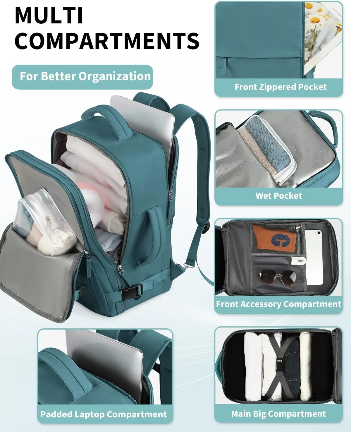 Travel Backpack for Women Men, Carry On Backpacks Personal Item Bag, TSA 17 Inch Laptop Bags, Waterproof Backpack Flight Approved, Nurse Bag Casual Daypack for School, Business, College, Blue